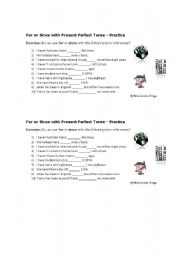 English Worksheet: For/Since