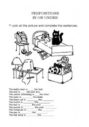 English Worksheet: Prepositions in on under