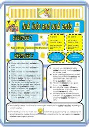English Worksheet: IN&INTO and ON&ONTO