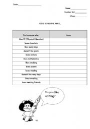 English worksheet: Find someone who...