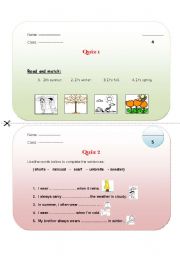 English Worksheet: Vocabulary Quizes: seasons and clothes