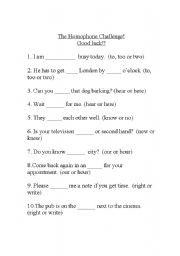 English Worksheet: The Homophone Challenge