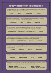 English Worksheet: pairwork discussion series (2): sport