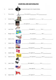 English Worksheet: Countries and Nationalities. Capitals.