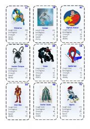 English Worksheet: Top Trump Cards - Marvel Heroes 1-3