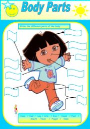 English Worksheet: Body parts with Dora!  Hope you and your students like!