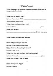 English Worksheet: At the restaurant: role play