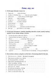 English Worksheet: SOME     ANY      NO