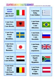 English Worksheet: COUNTRIES & NATIONALITIES DOMINOES