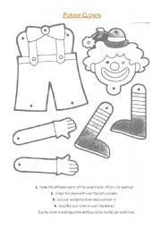 English Worksheet: Clown - Carnival - Body Parts