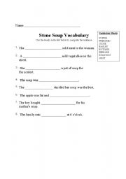 English worksheet: Stone Soup Vocabulary