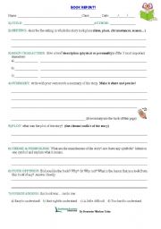 English Worksheet: BOOK REPORT WORKSHEET