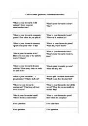 English Worksheet: conversation - personal favorite things
