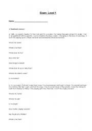 English worksheet: exam level 1