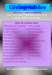 English Worksheet: Giving Advice - correction