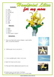 English worksheet: Handprint Lilies for my mother (CRAFT)