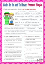 English Worksheet: Verbs to be and to have - Simple Present - Affirmative, negative and Interrogative forms (3)