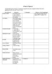 English Worksheet: 8 Parts of Specch Grid