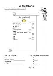 English Worksheet: At the restaurant