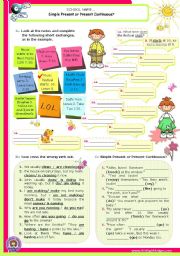 English Worksheet: Simple Present or Present Continuous? - Speaking + Writing very short exchanges