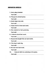 English worksheet: reported speech