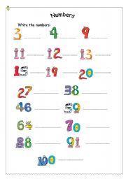 English Worksheet: Write the numbers!