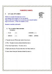 English worksheet: NUMBERS GAME