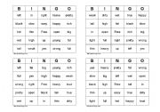 English Worksheet: Opposite Bingo #1