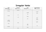 English worksheet: Irregular Verb Chart