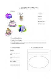 English Worksheet: A birthday party