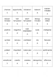 English worksheet: Cards of Synonym & Antonym for Memory game [Personalities]