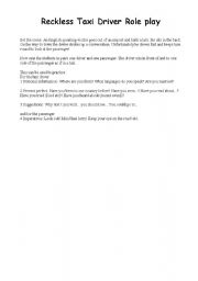 English Worksheet: Reckless taxi driver role play
