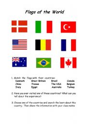 English worksheet: countries and flags
