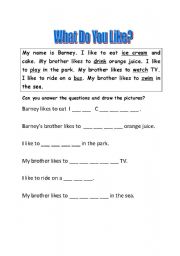 English Worksheet: What do you like?