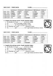 English Worksheet: timetable - school subjects