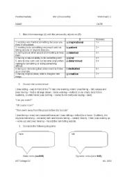 English worksheet: Personality adjectives + past simple/past continuous