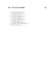 English Worksheet: TEST 10 QUESTIONS FAMILY MEMBERS