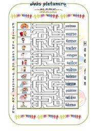 English Worksheet: MAZE:Jobs pictonary 