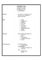 English worksheet: How to make a resume