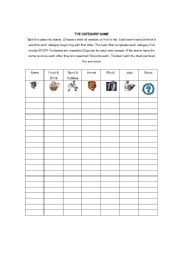 English Worksheet: The Category Game