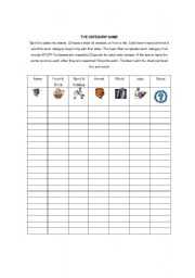 English worksheet: The Category Game