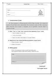 English Worksheet: English Short Quiz on Comprehension and Writing for Beginners and Up.