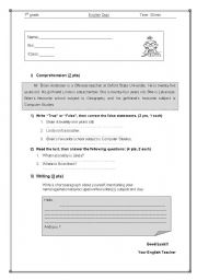 English worksheet: English Short Quiz on Comprehension and Writing for Beginners and Up.