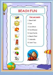 English Worksheet: BEACH FUN 1/3