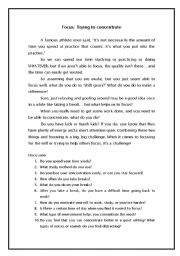 English Worksheet: Reading: Focus; trying to concentrate