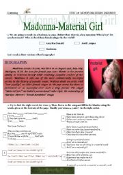 English Worksheet: MONEY MATERIAL WORLD-MADONNA