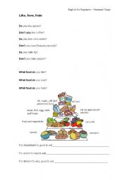 English worksheet: Like, love, hate (food)