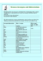 English Worksheet: acronyms and abbreviations in science