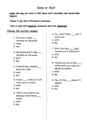 English Worksheet: some and Any