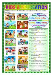 KIDS & RECREATION ( 2 pages + answer key)